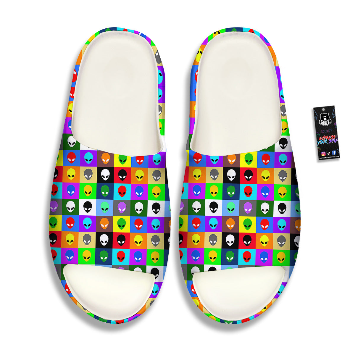 Colorful Retro Aliens Face Print Pattern Sandals-grizzshop
