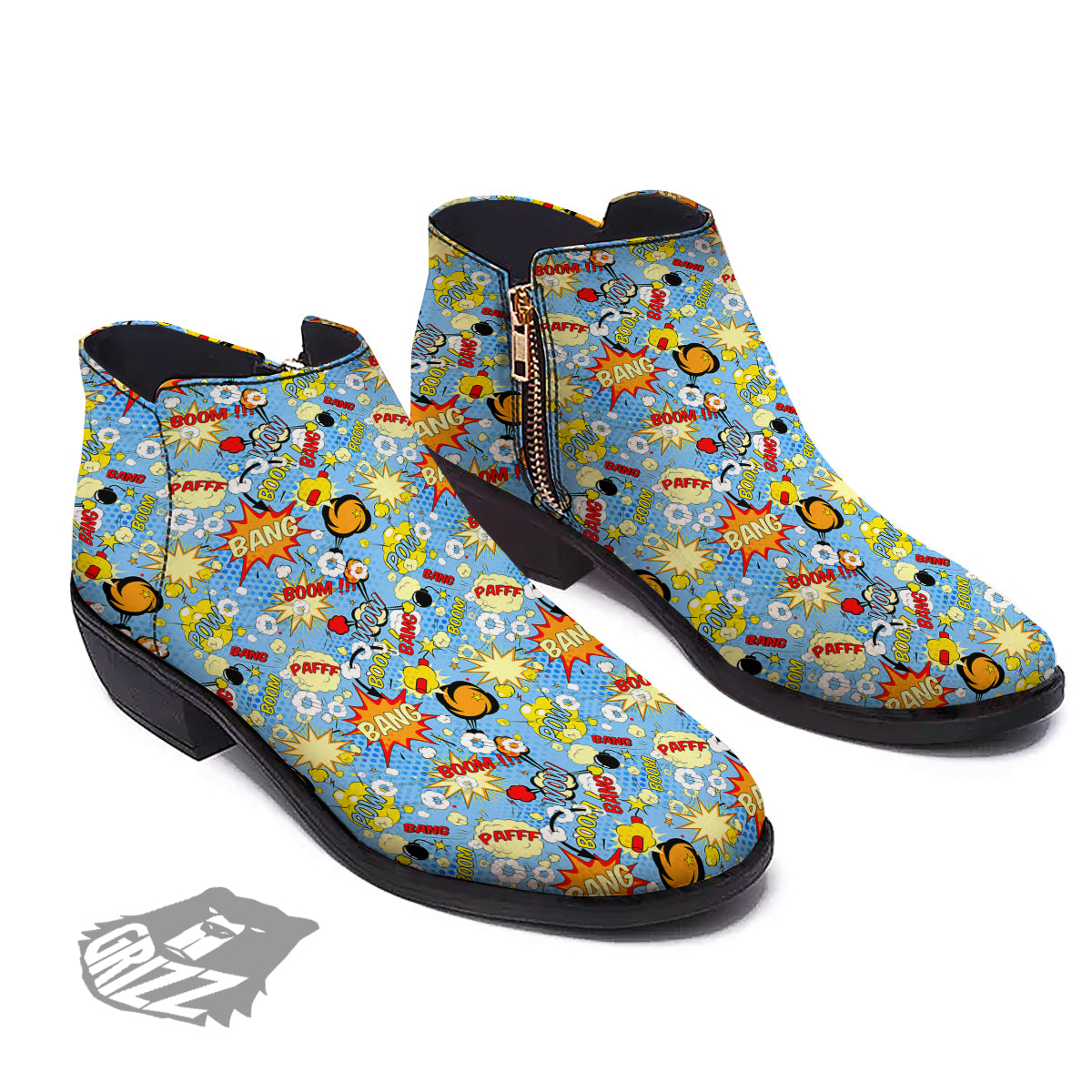 Comic Book Speech Bubbles Print Pattern Ankle Boots-grizzshop