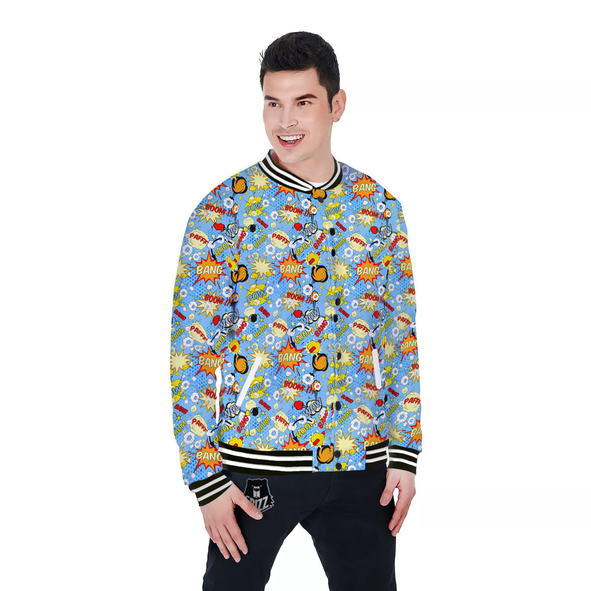 Comic Book Speech Bubbles Print Pattern Baseball Jacket-grizzshop