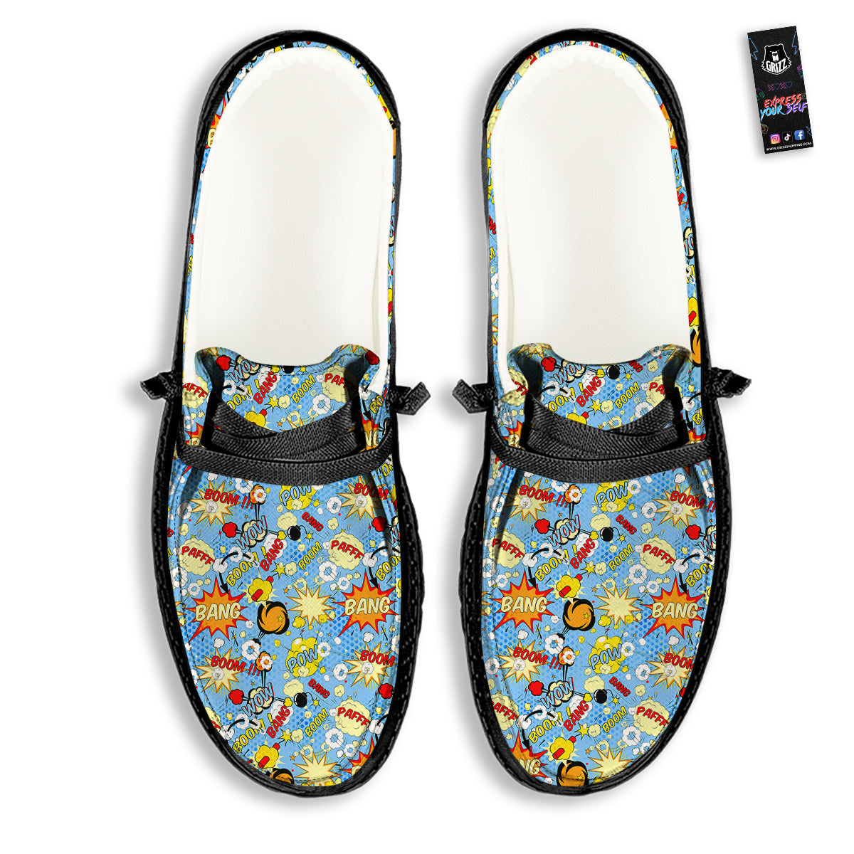 Comic Book Speech Bubbles Print Pattern Black Loafers-grizzshop