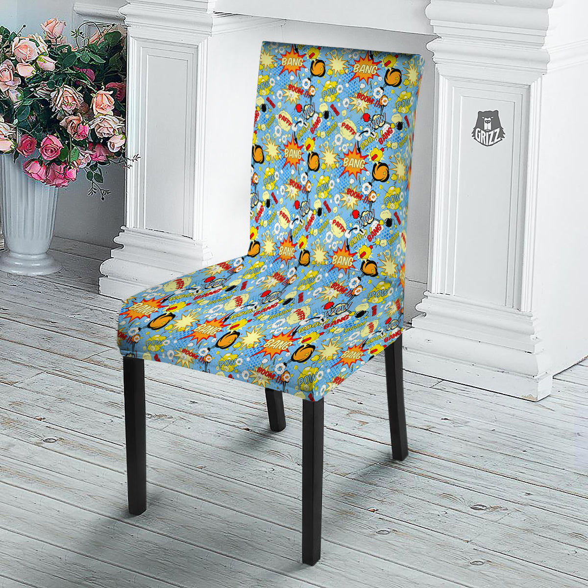 Comic Book Speech Bubbles Print Pattern Dining Chair Slipcover-grizzshop