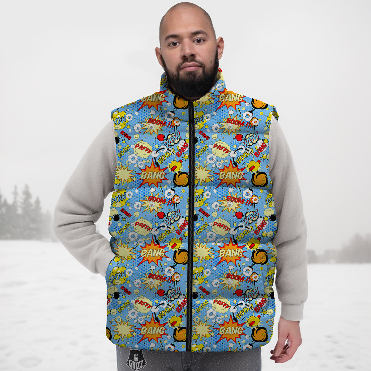 Comic Book Speech Bubbles Print Pattern Down Vest-grizzshop