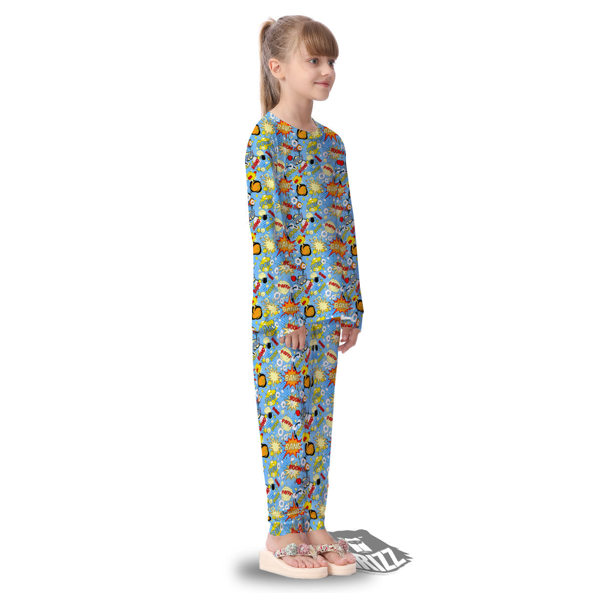 Comic Book Speech Bubbles Print Pattern Kid's Pajamas-grizzshop