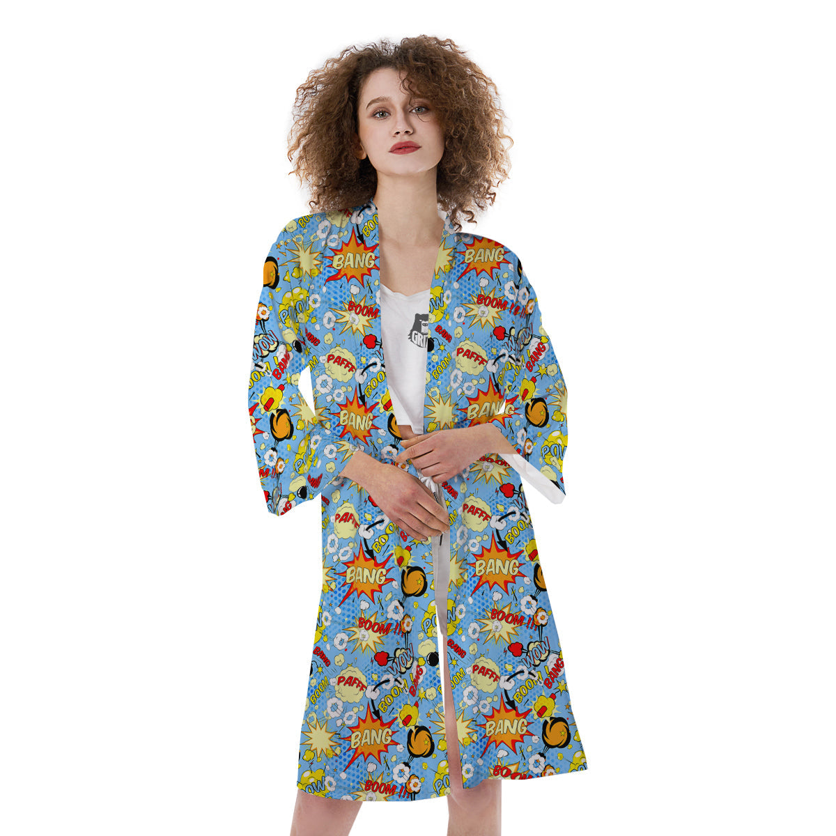 Comic Book Speech Bubbles Print Pattern Kimono-grizzshop