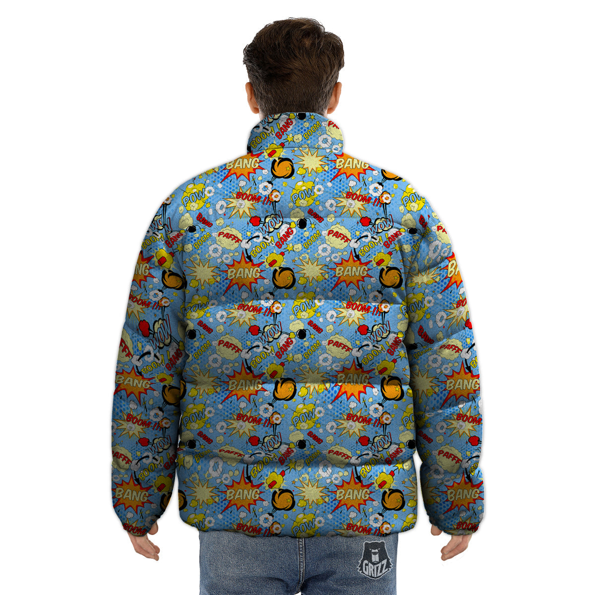 Comic Book Speech Bubbles Print Pattern Puffer Jacket-grizzshop