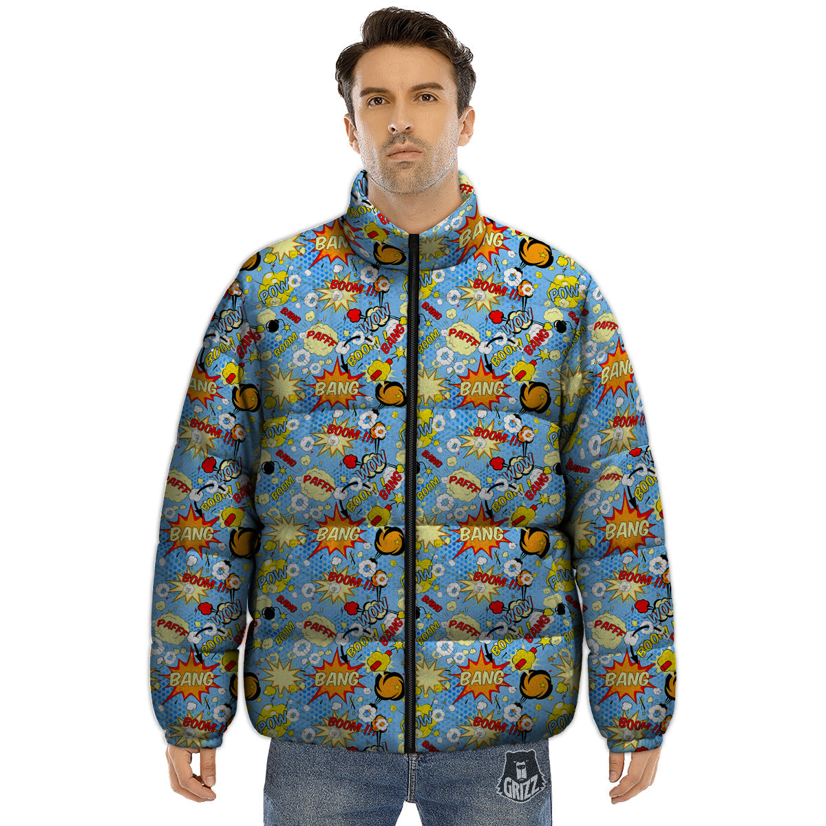 Comic Book Speech Bubbles Print Pattern Puffer Jacket-grizzshop