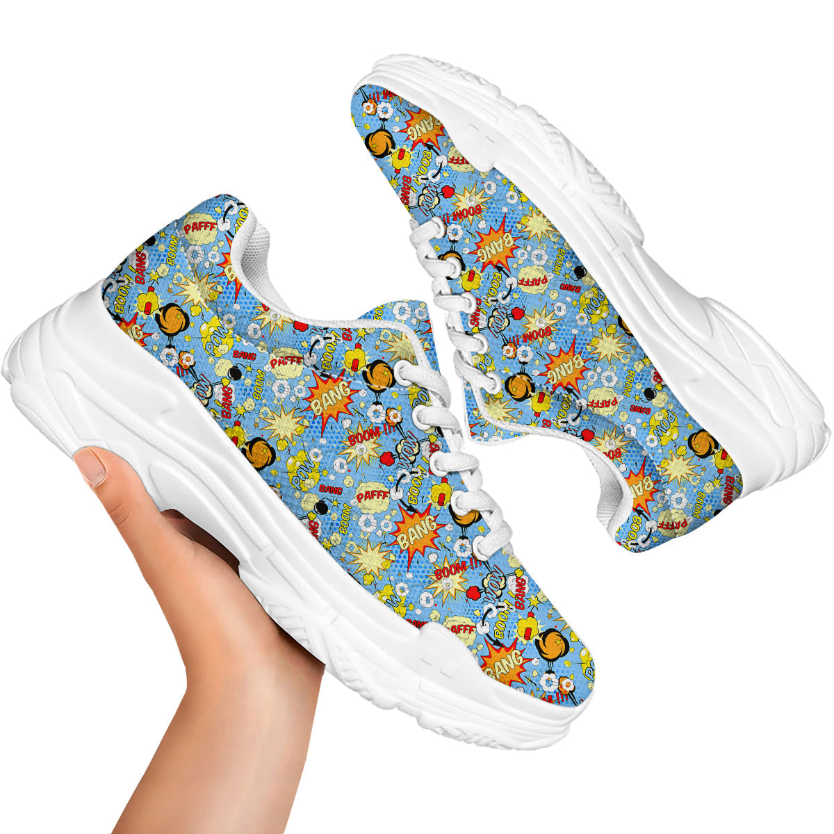 Comic Book Speech Bubbles Print Pattern White Chunky Shoes-grizzshop