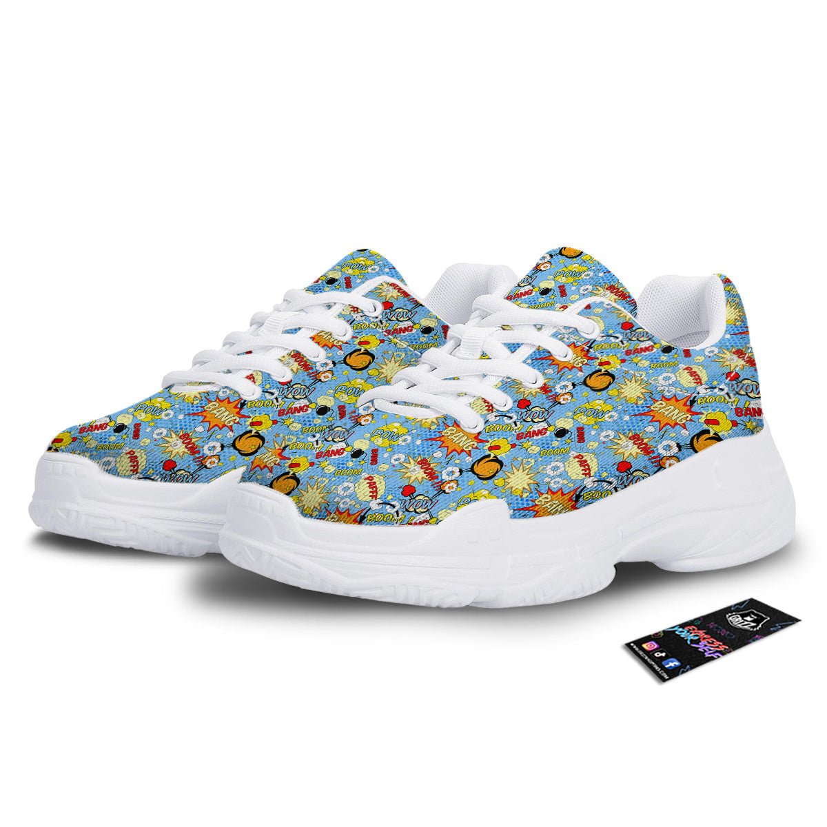 Comic Book Speech Bubbles Print Pattern White Chunky Shoes-grizzshop