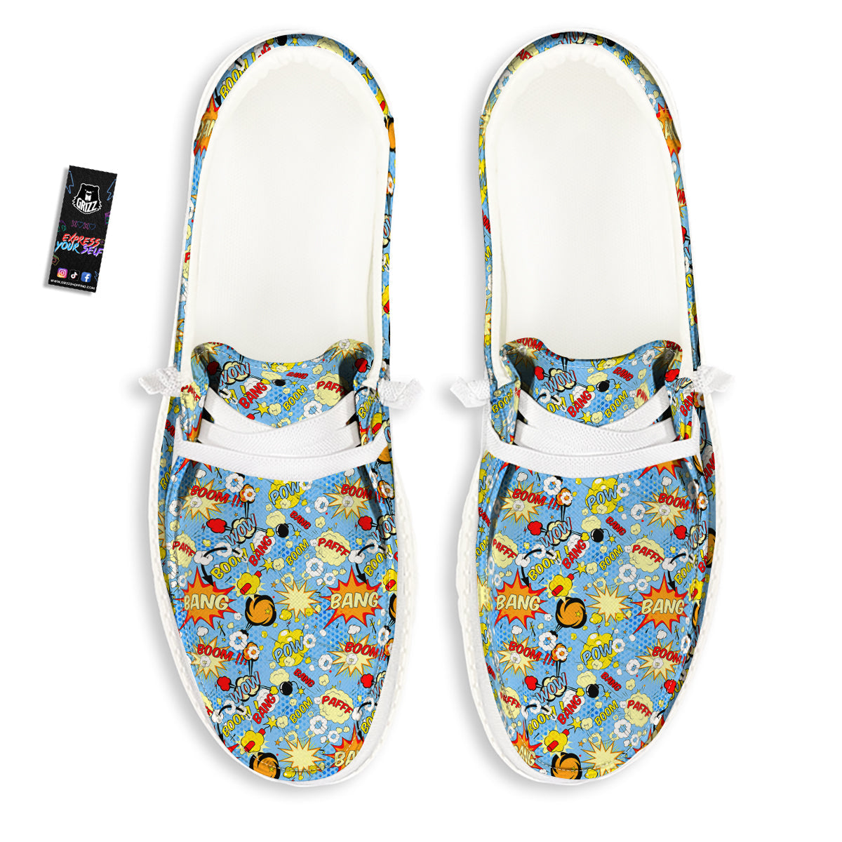 Comic Book Speech Bubbles Print Pattern White Loafers-grizzshop