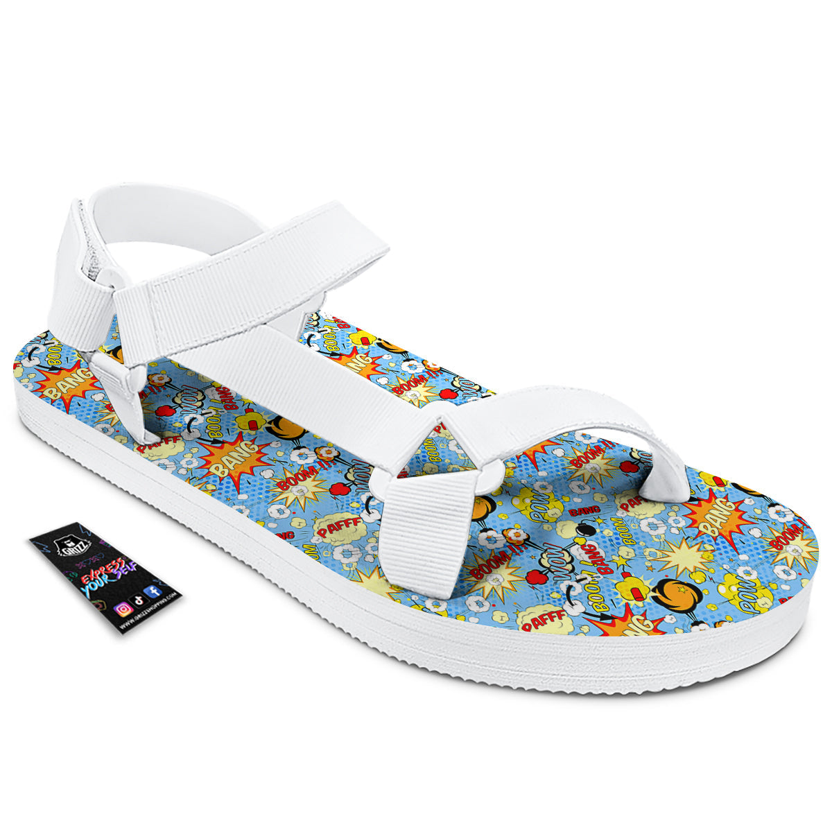 Comic Book Speech Bubbles Print Pattern White Open Toe Sandals-grizzshop