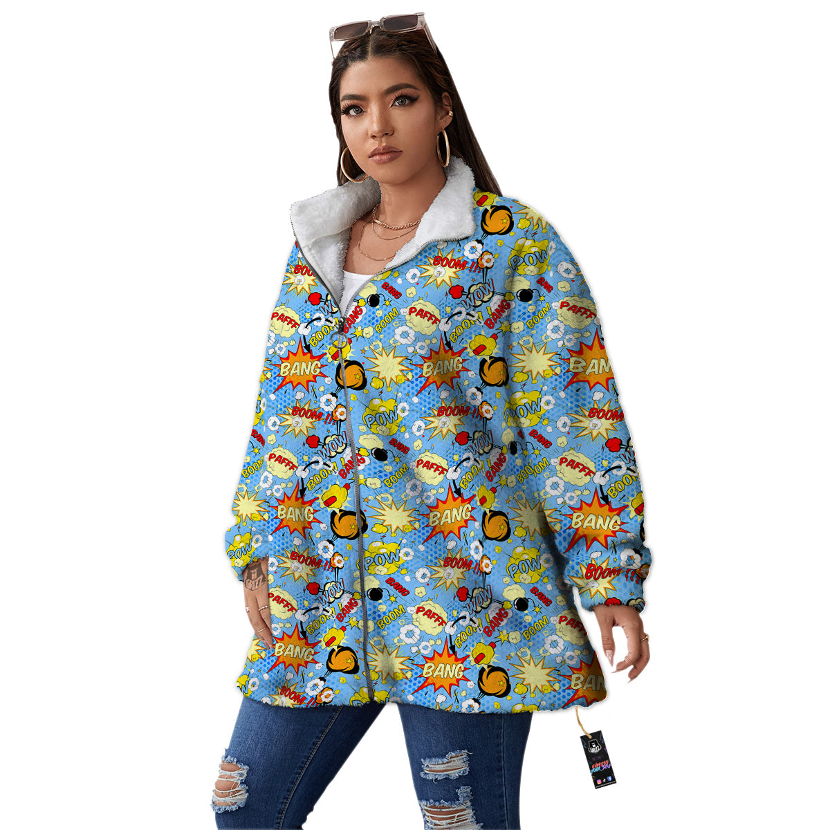 Comic Book Speech Bubbles Print Pattern Women's Sherpa Jacket-grizzshop