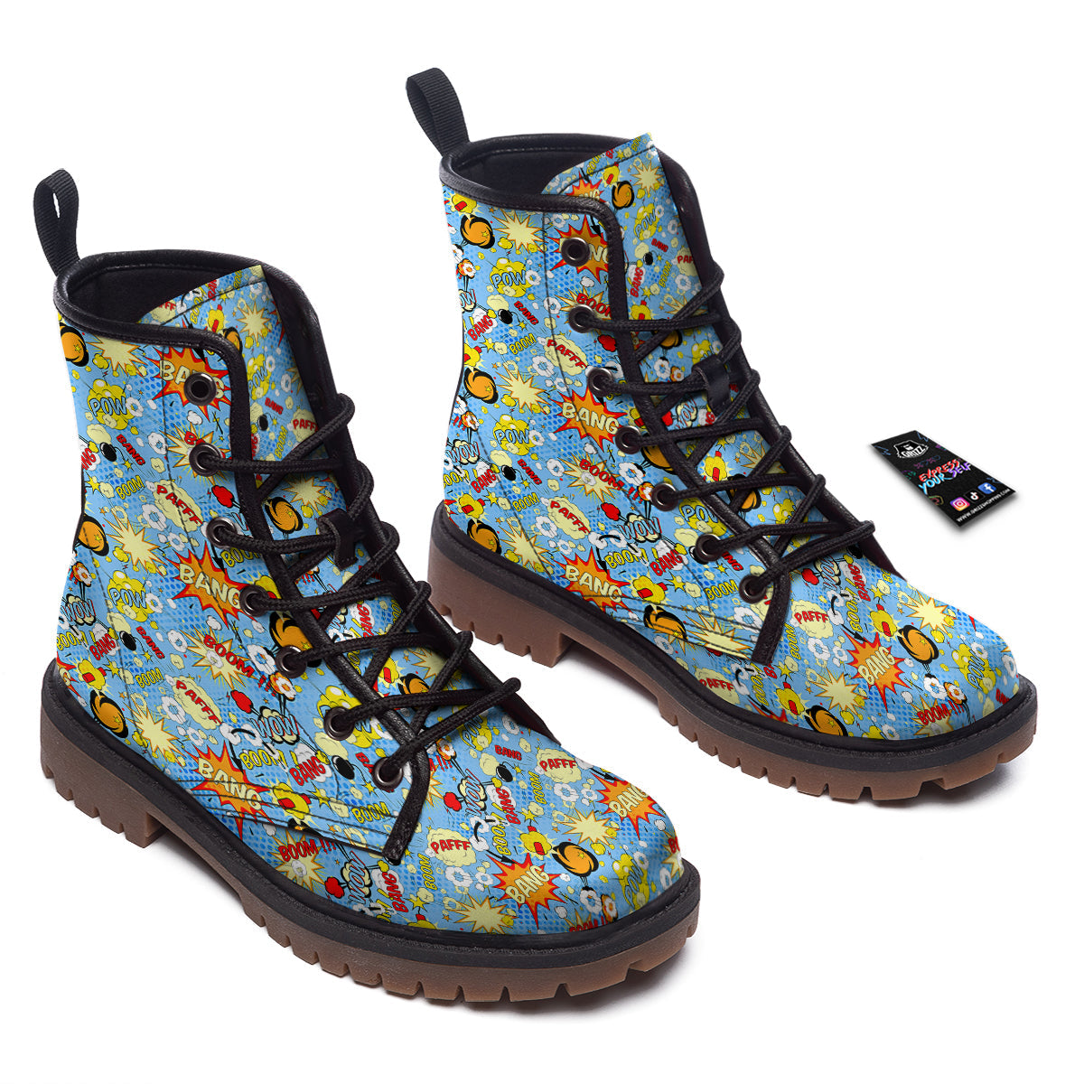 Comic Book Speech Bubbles Print Pattern Work Boots-grizzshop