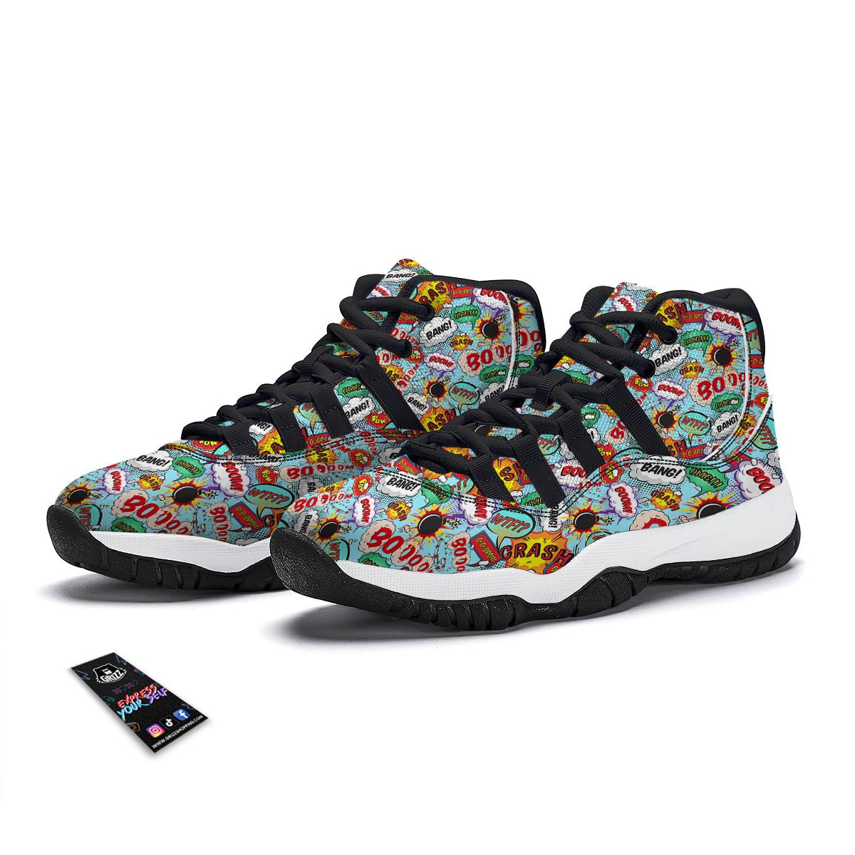 Comic Book Strip Pattern Print Black Bball Shoes-grizzshop