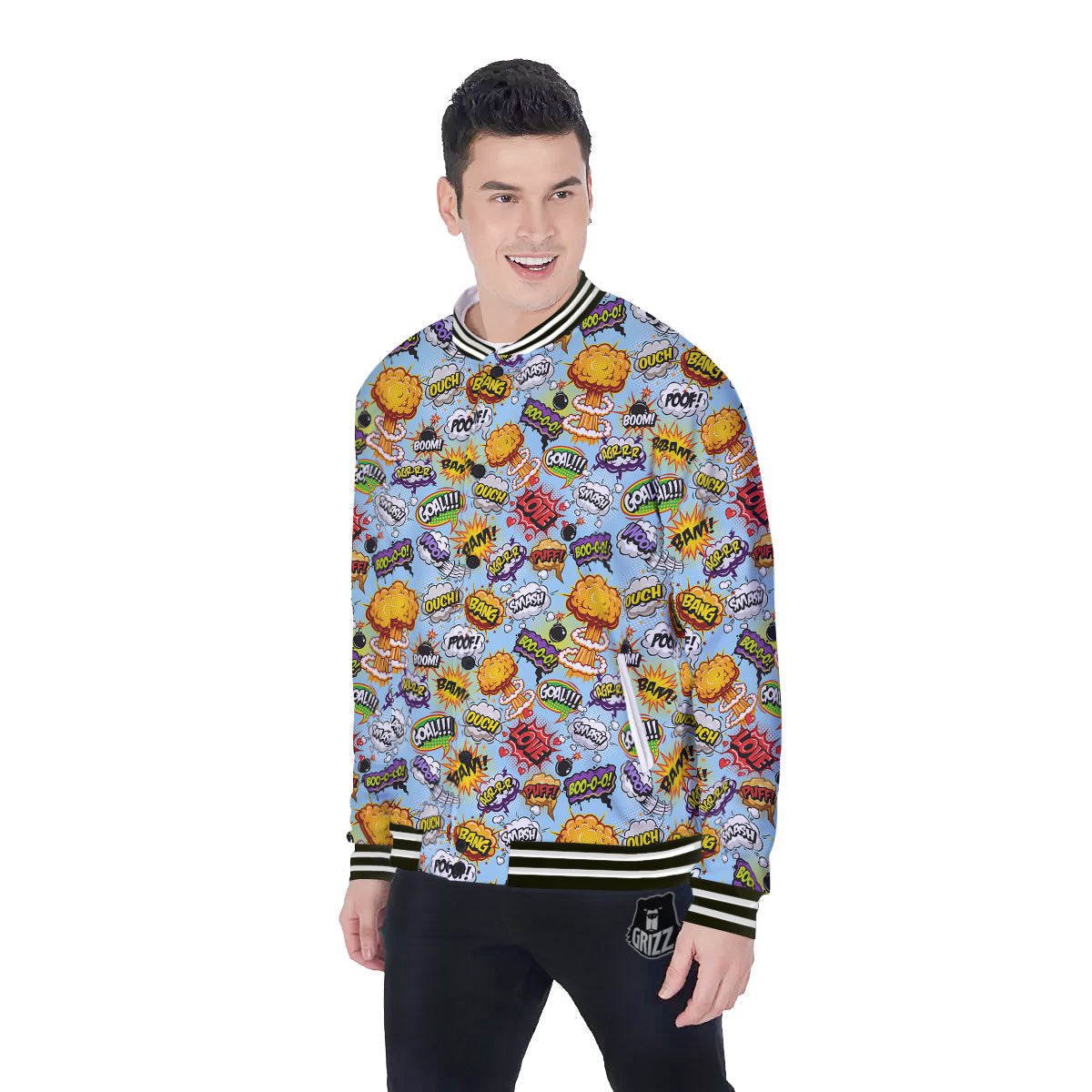 Comics Book Speech Print Pattern Baseball Jacket-grizzshop