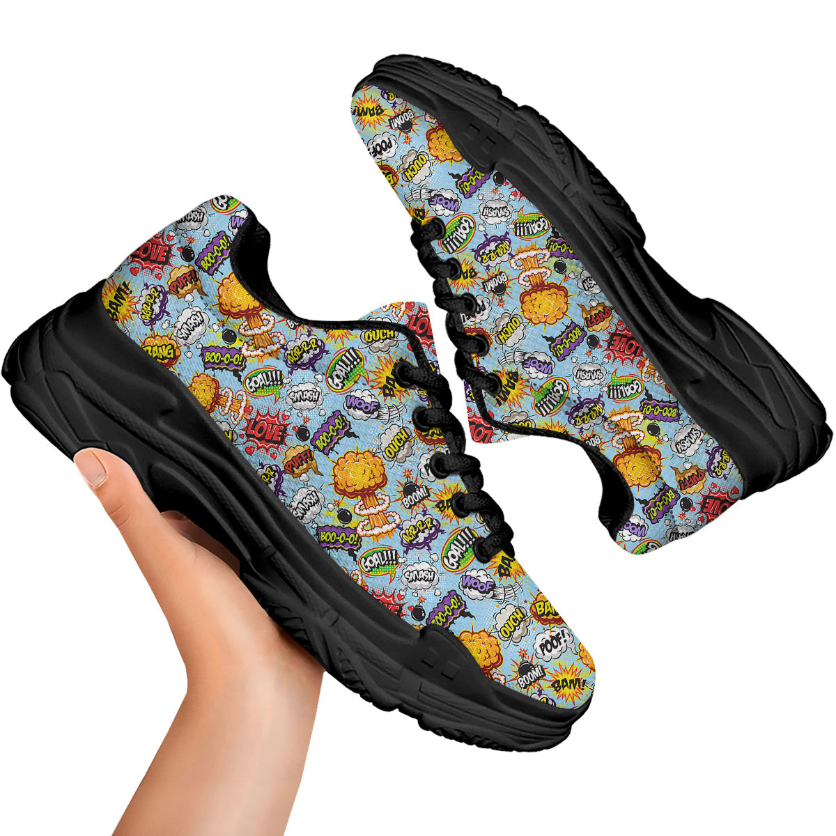 Comics Book Speech Print Pattern Black Chunky Shoes-grizzshop