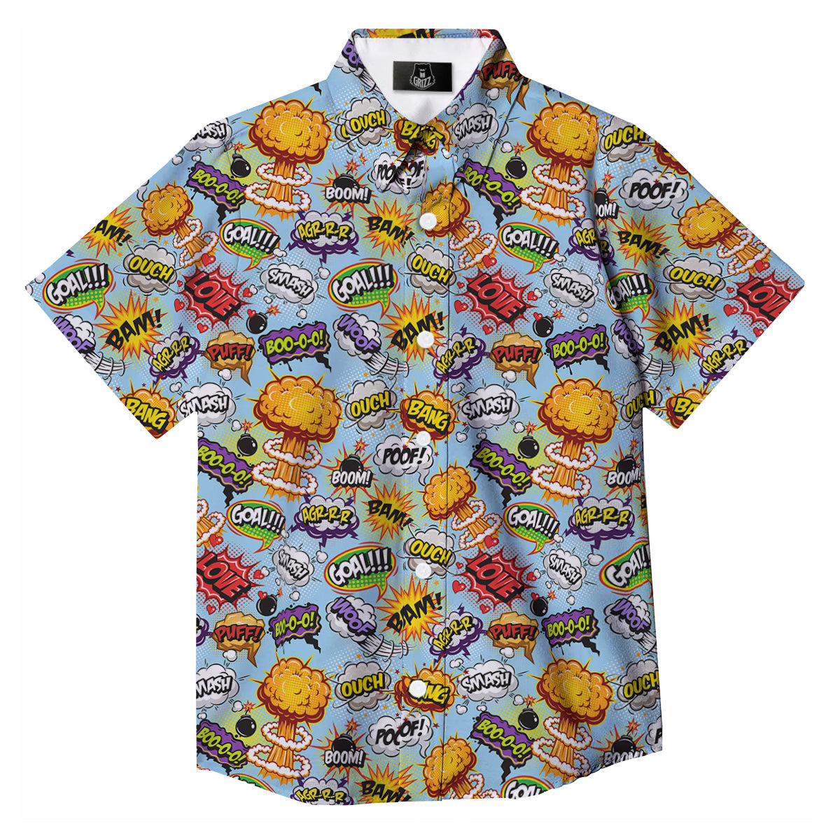 Comics Book Speech Print Pattern Button Up Shirt-grizzshop
