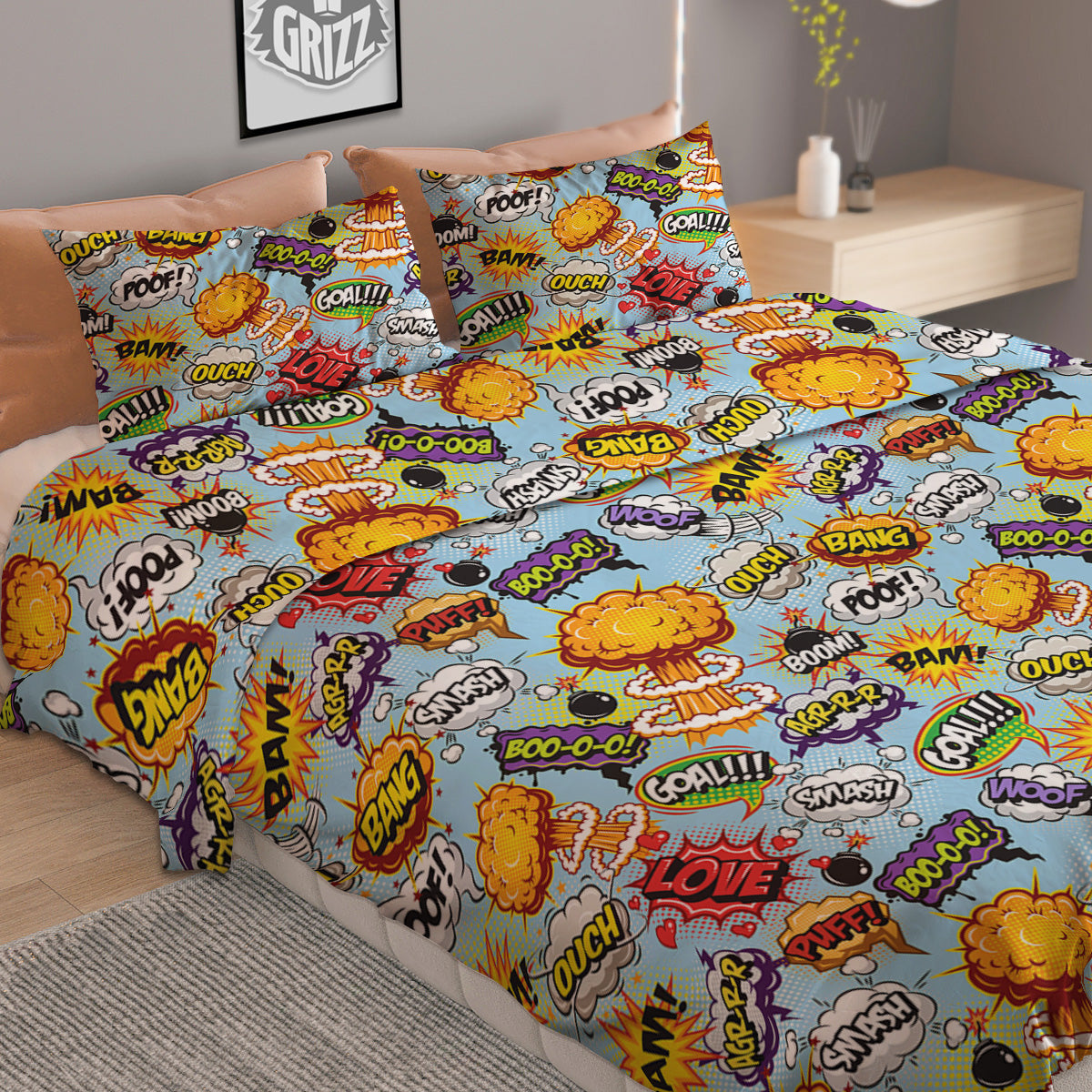 Comics Book Speech Print Pattern Duvet Cover Bedding Set-grizzshop