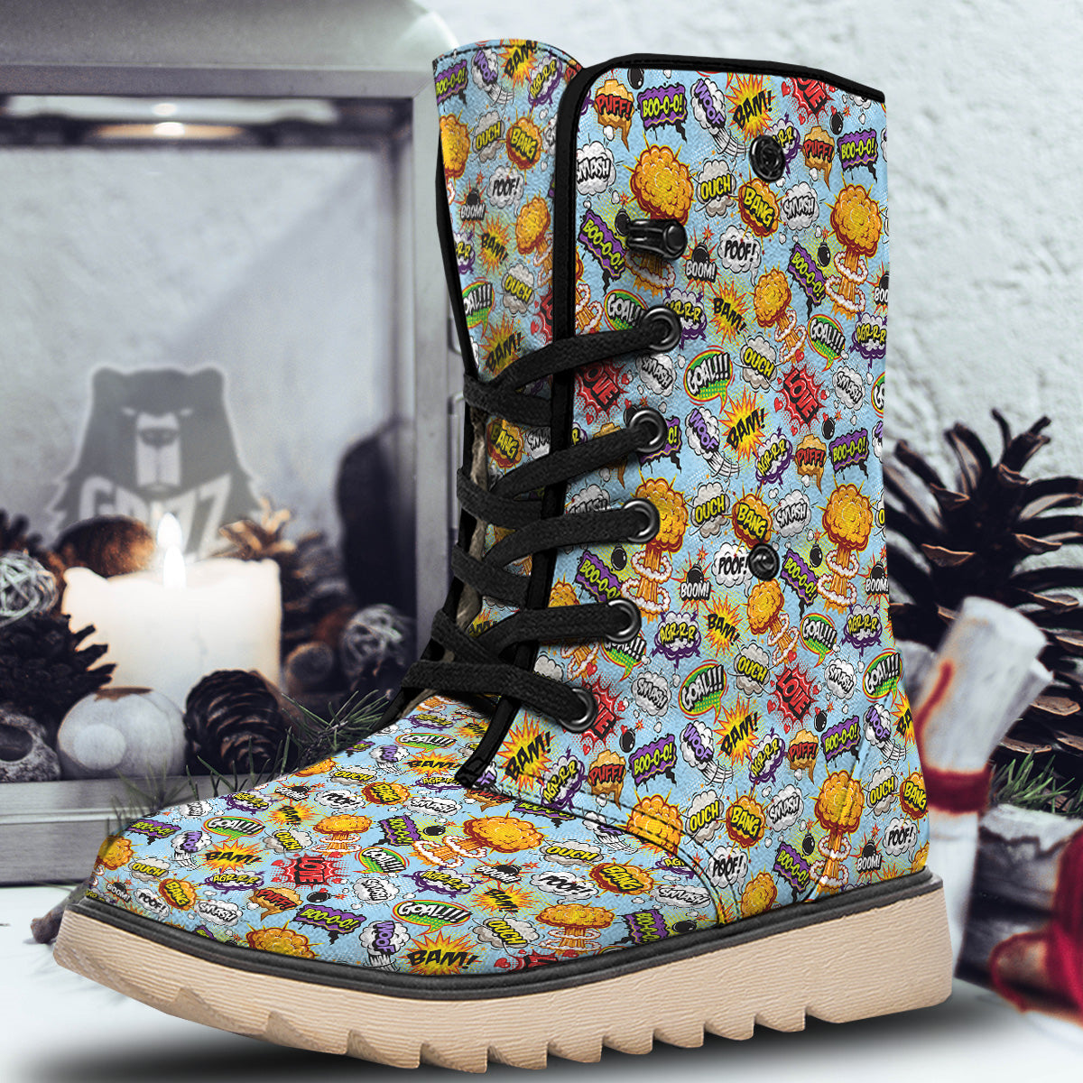 Comics Book Speech Print Pattern Snow Boots-grizzshop