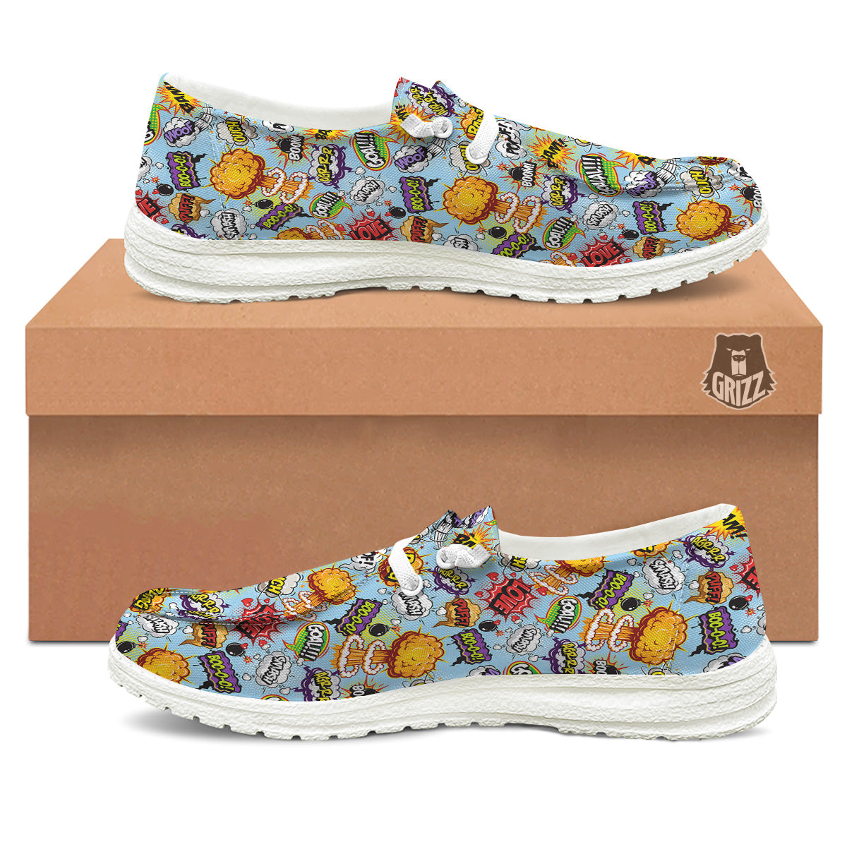 Comics Book Speech Print Pattern White Loafers-grizzshop
