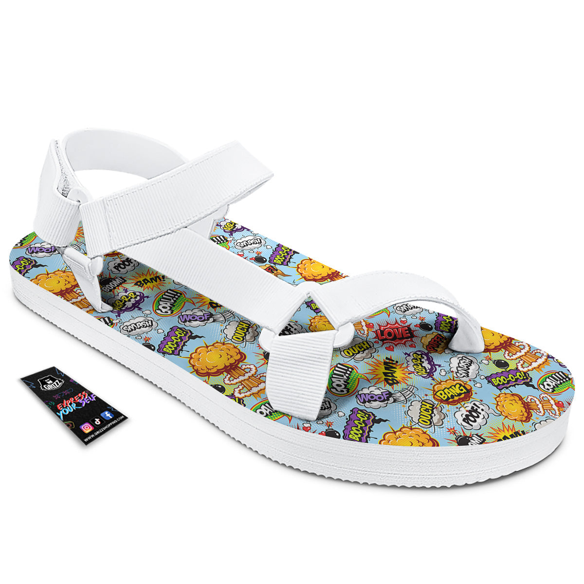 Comics Book Speech Print Pattern White Open Toe Sandals-grizzshop