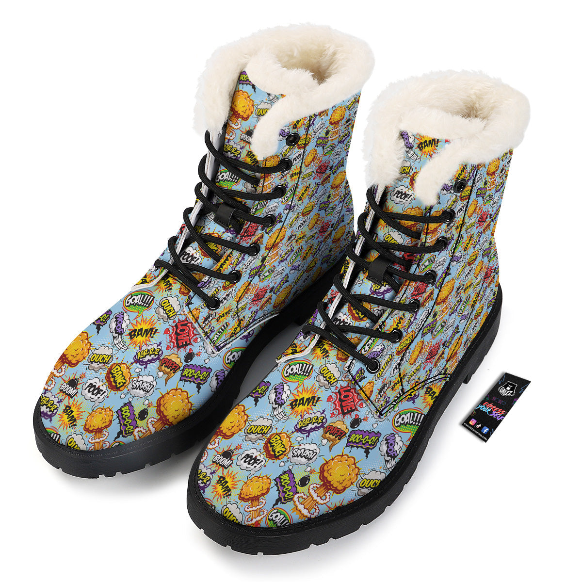 Comics Book Speech Print Pattern Winter Boots-grizzshop