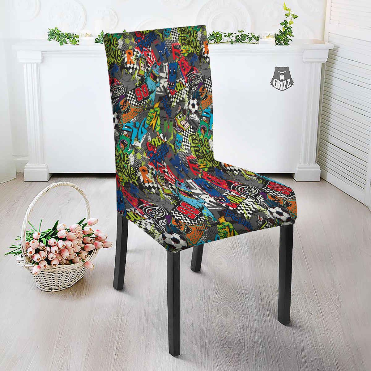 Comics Monsters Graffiti Print Pattern Dining Chair Slipcover-grizzshop