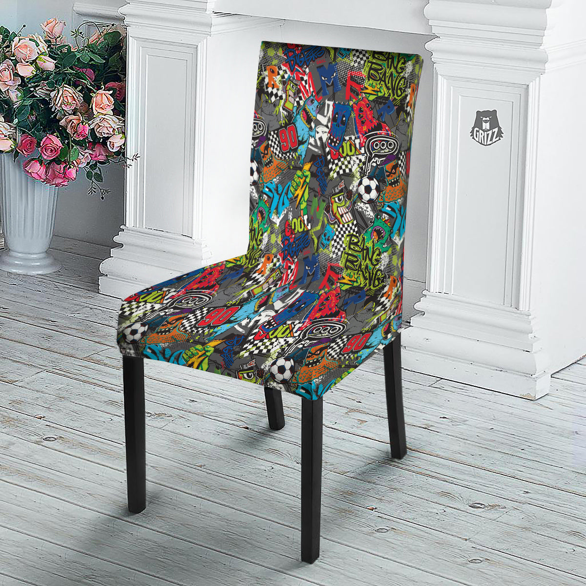Comics Monsters Graffiti Print Pattern Dining Chair Slipcover-grizzshop