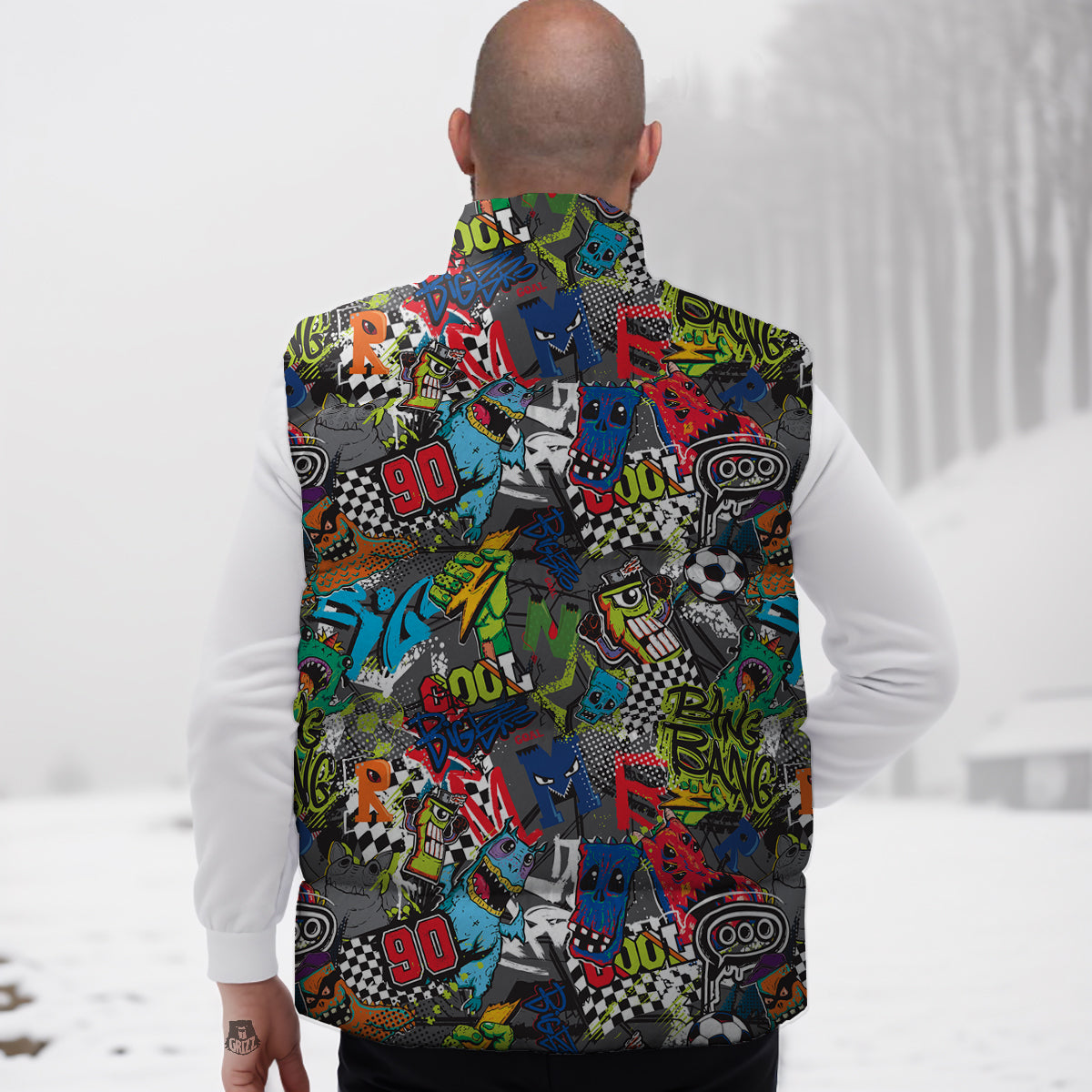 Comics Monsters Graffiti Print Pattern Down Vest