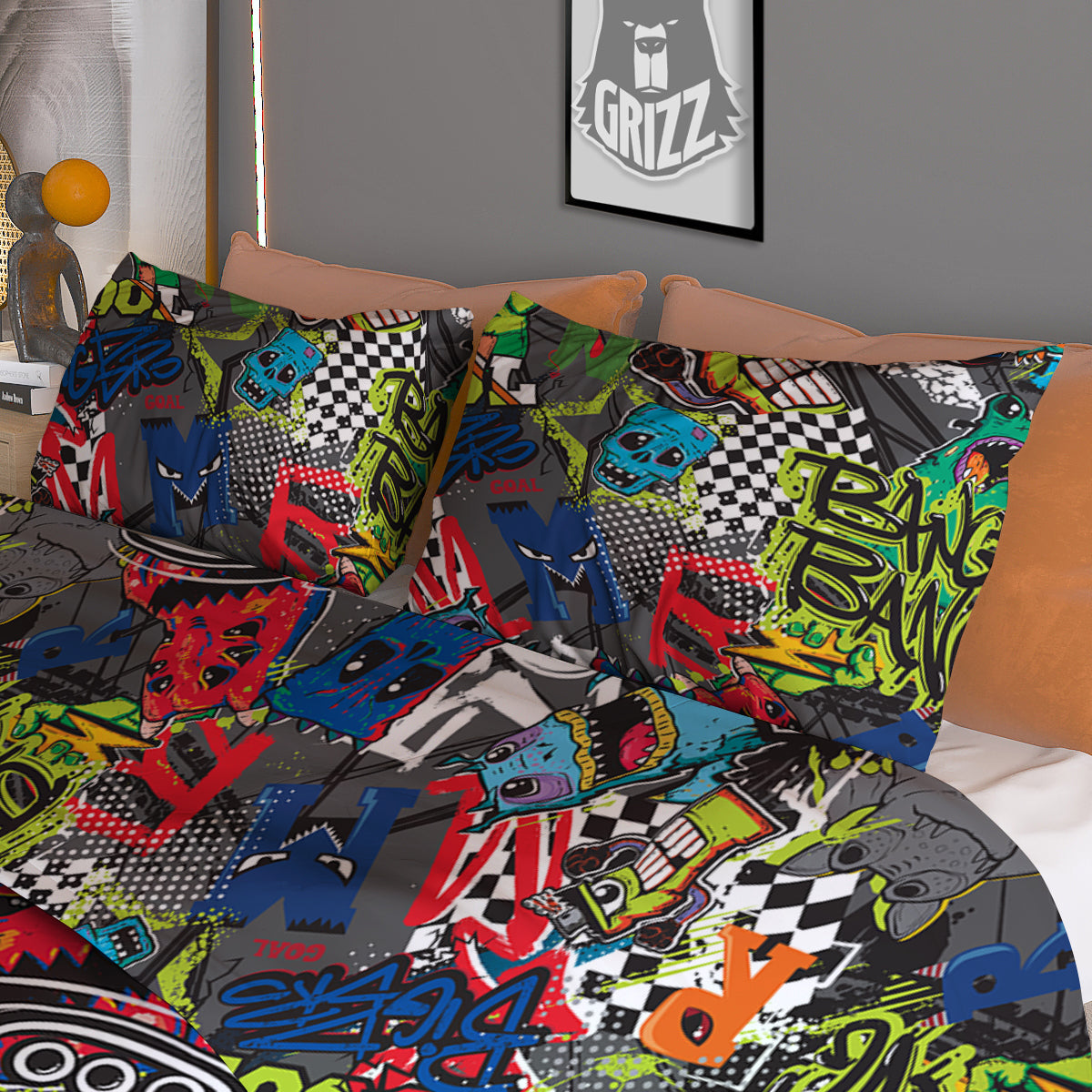 Comics Monsters Graffiti Print Pattern Duvet Cover Bedding Set