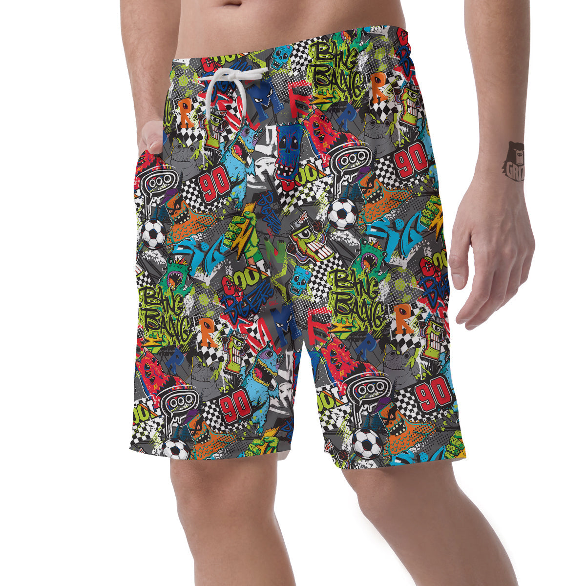 Comics Monsters Graffiti Print Pattern Men's Shorts-grizzshop