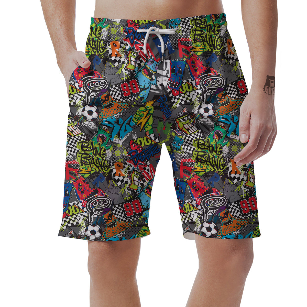 Comics Monsters Graffiti Print Pattern Men's Shorts-grizzshop