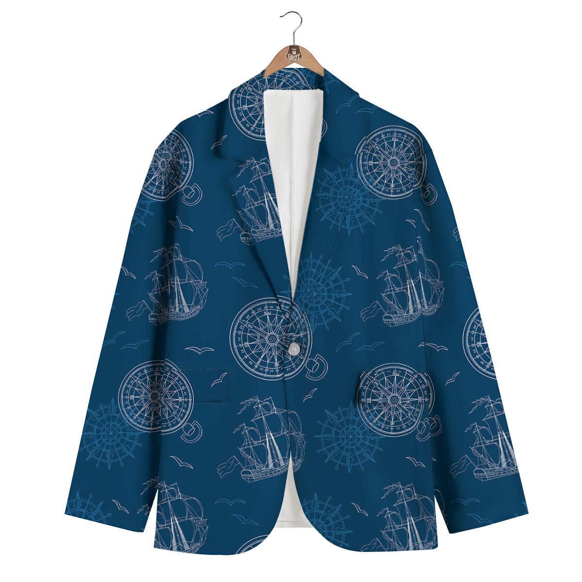 Compass Direction Pattern Print Men's Blazer-grizzshop