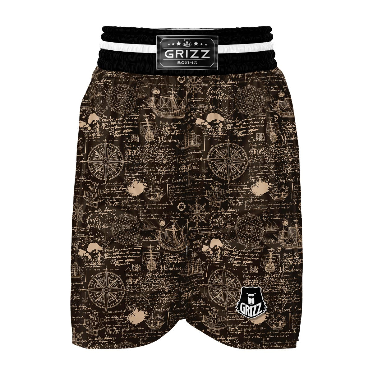 Compass Map Pattern Print Boxing Shorts-grizzshop