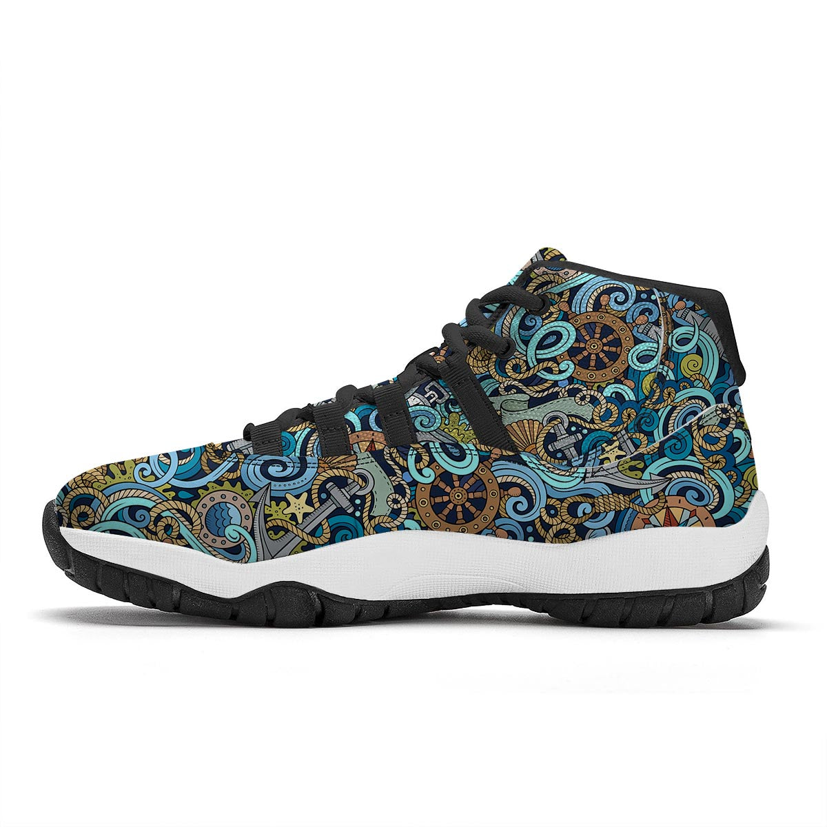 Compass Pattern Print Black Bball Shoes-grizzshop