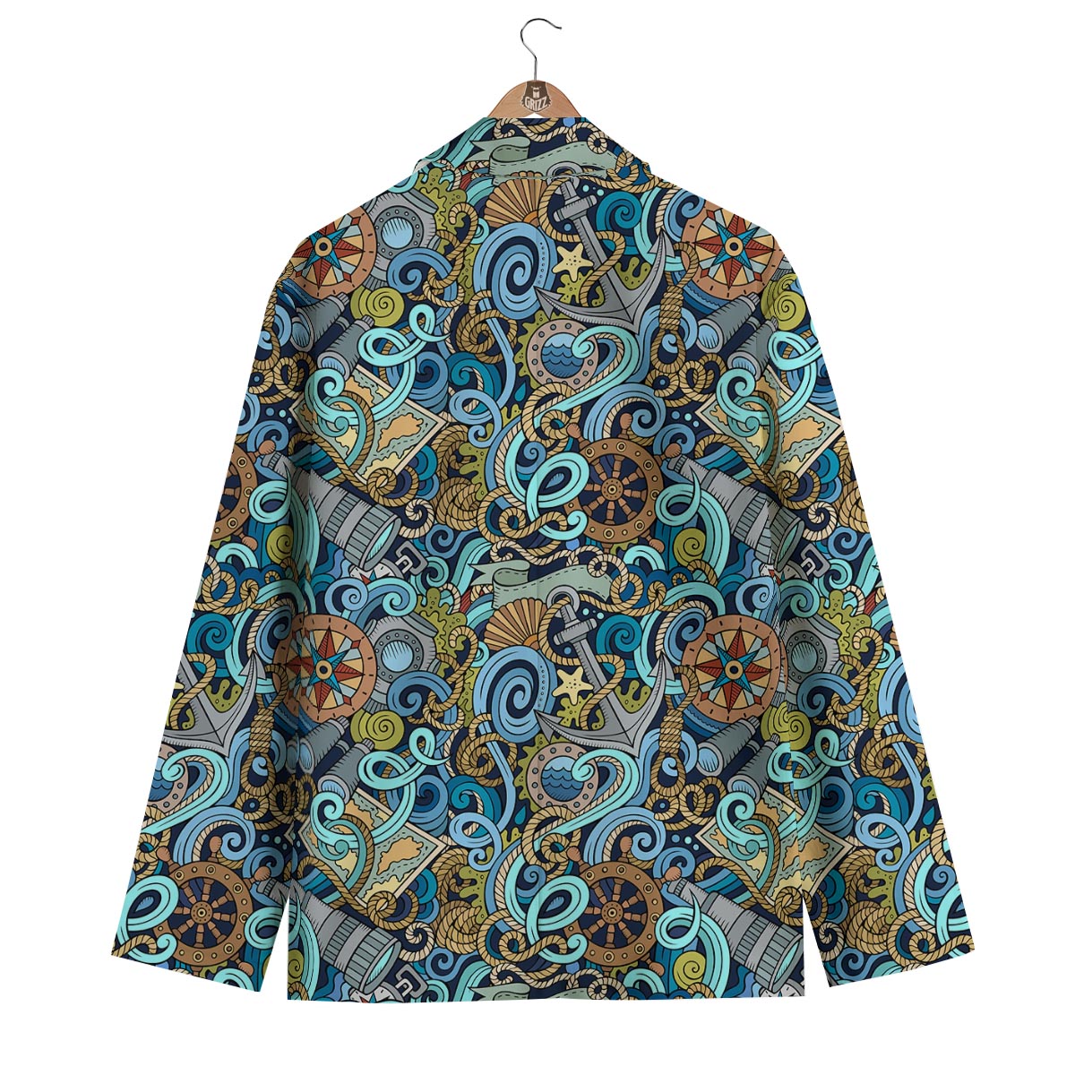 Compass Pattern Print Men's Blazer-grizzshop