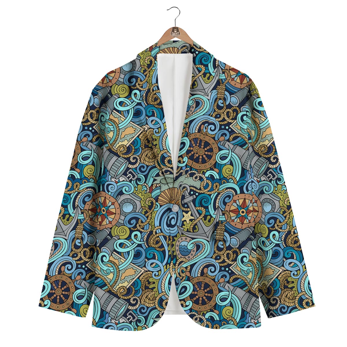 Compass Pattern Print Men's Blazer-grizzshop
