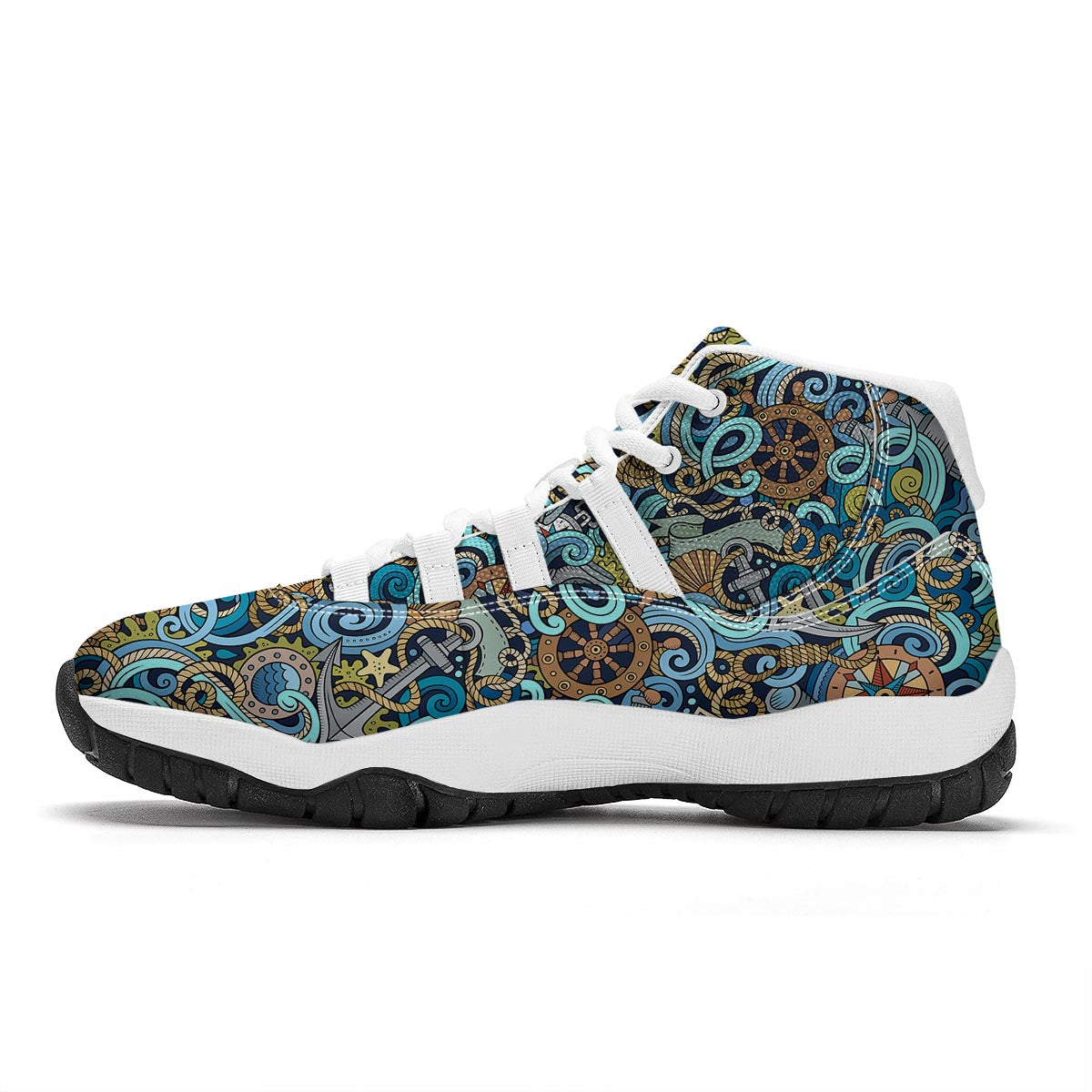 Compass Pattern Print White Bball Shoes-grizzshop