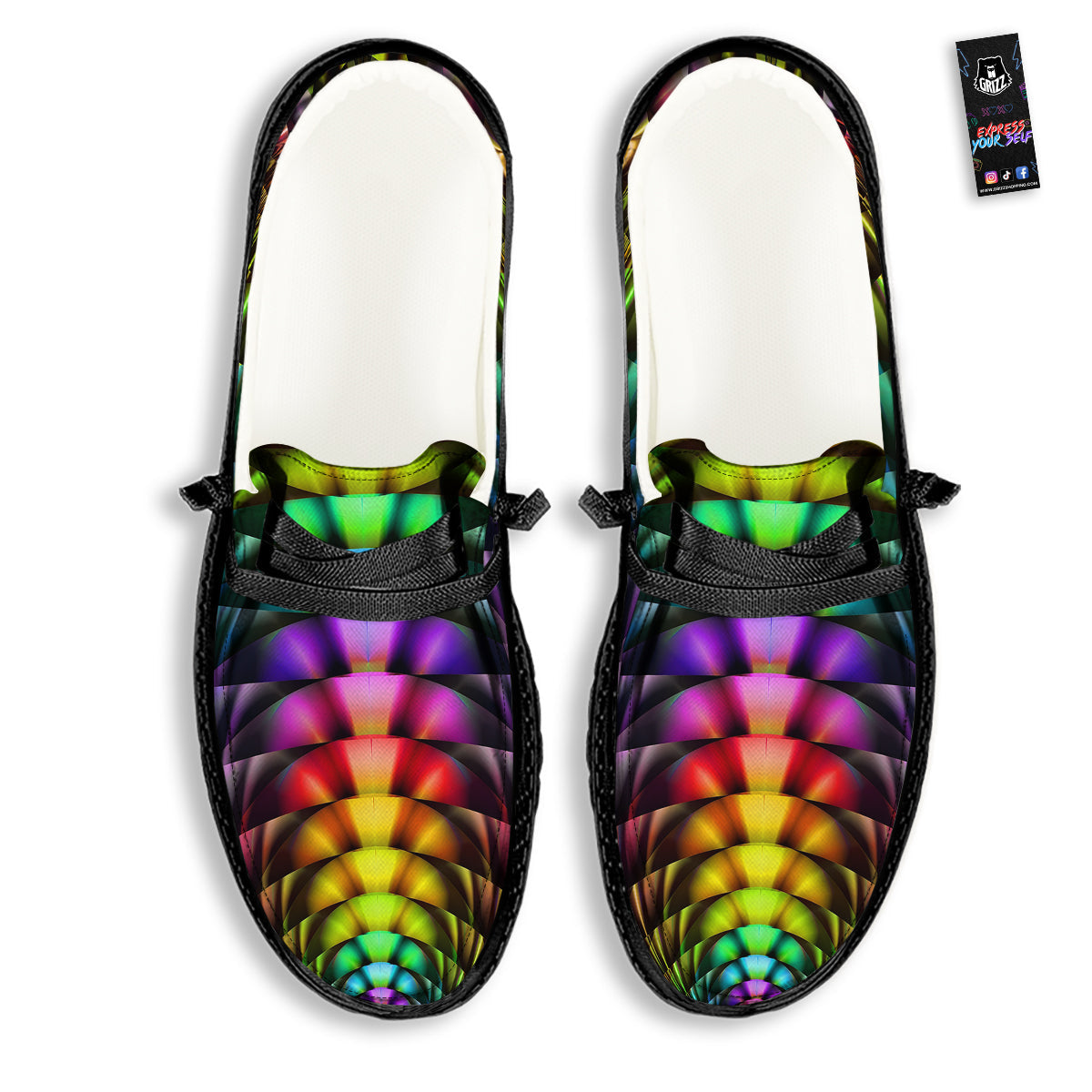 Computer Generated Colorful Fractal Print Black Loafers-grizzshop