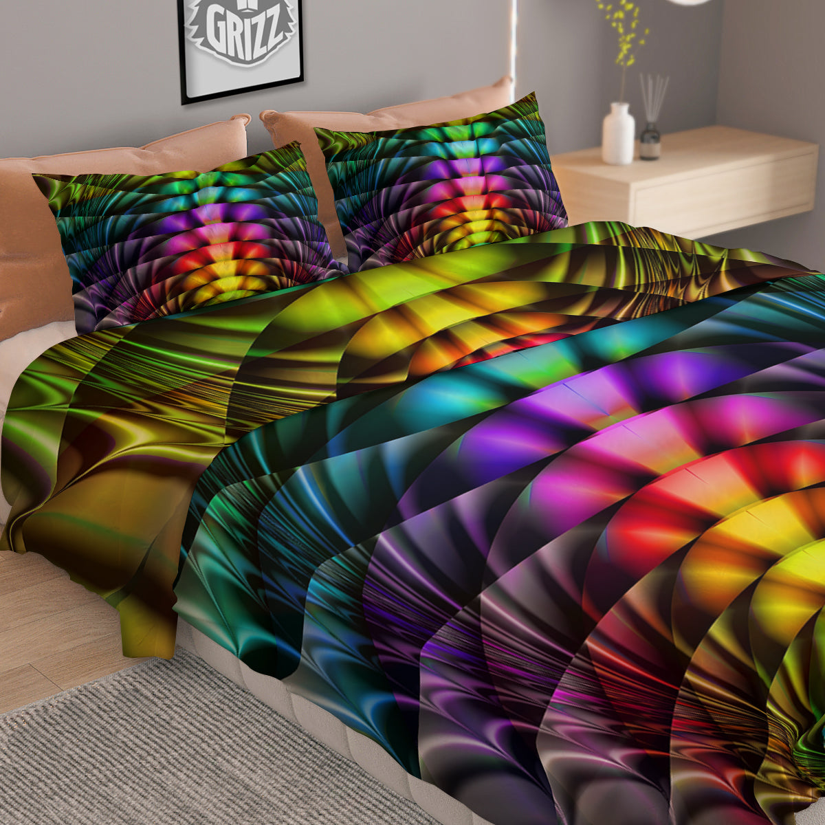 Computer Generated Colorful Fractal Print Duvet Cover Bedding Set