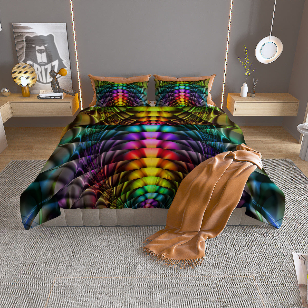 Computer Generated Colorful Fractal Print Duvet Cover Bedding Set