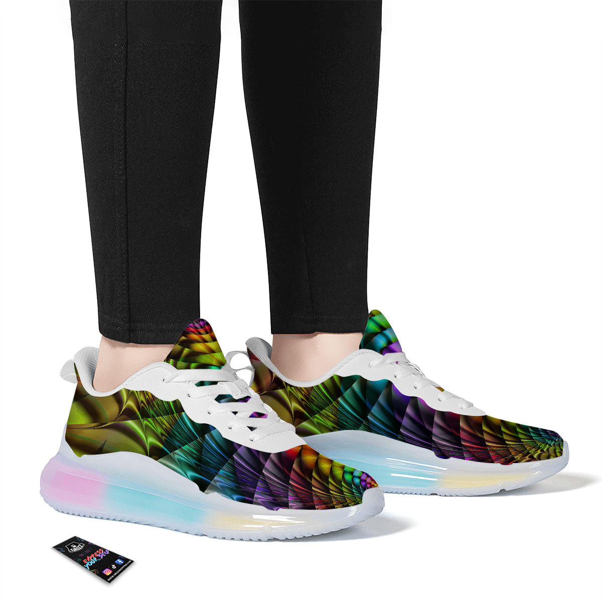 Computer Generated Colorful Fractal Print Running Sneakers-grizzshop