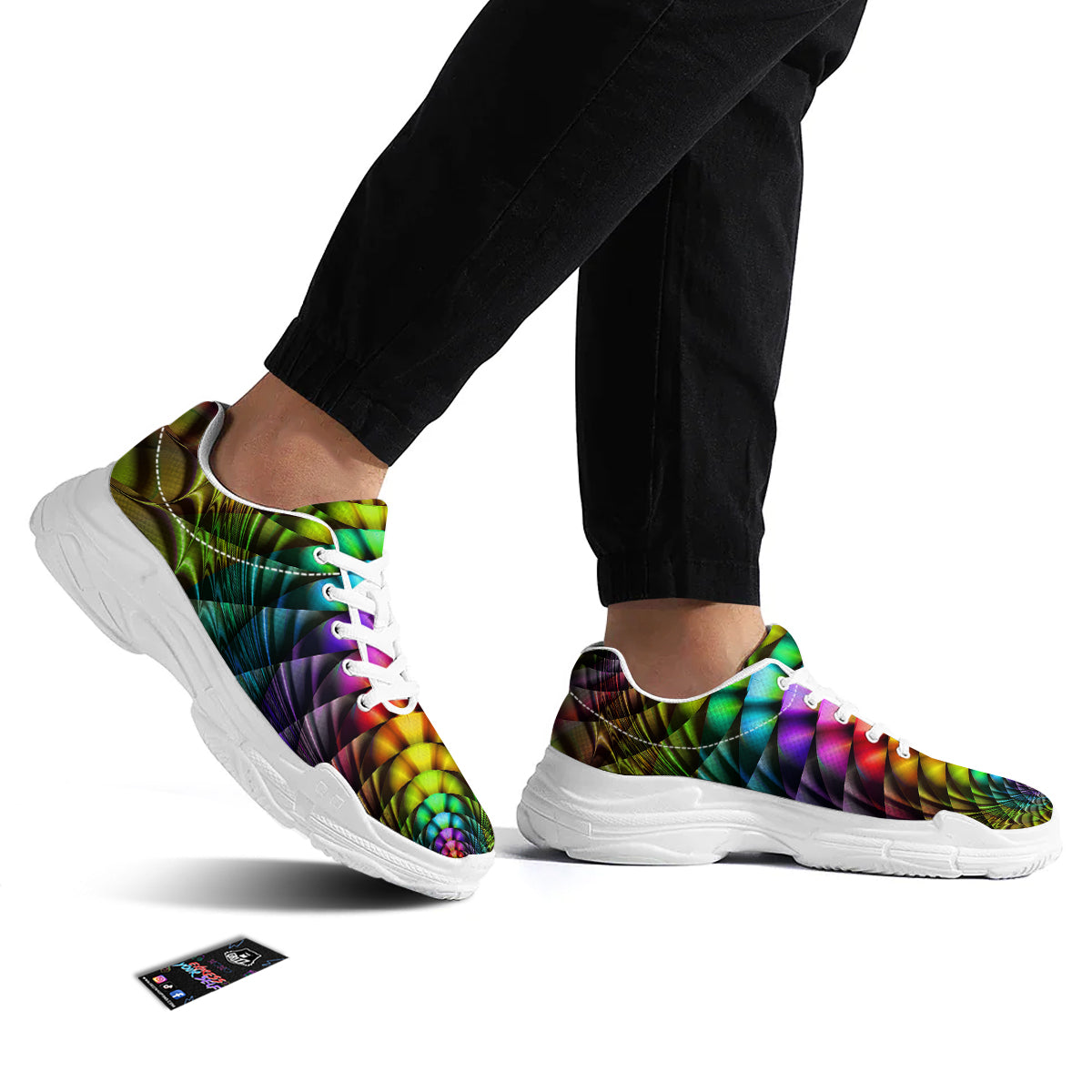 Computer Generated Colorful Fractal Print White Chunky Shoes-grizzshop