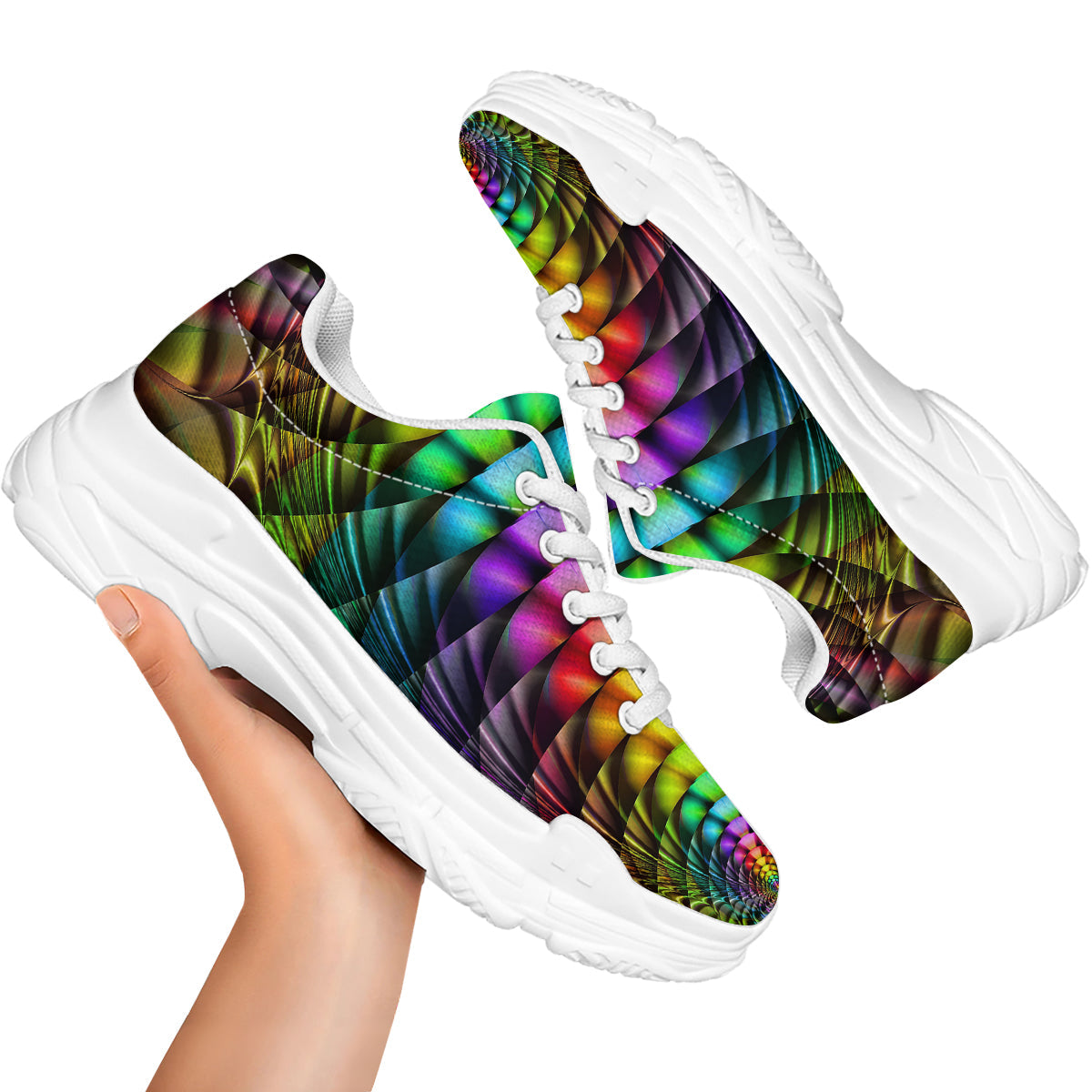 Computer Generated Colorful Fractal Print White Chunky Shoes-grizzshop