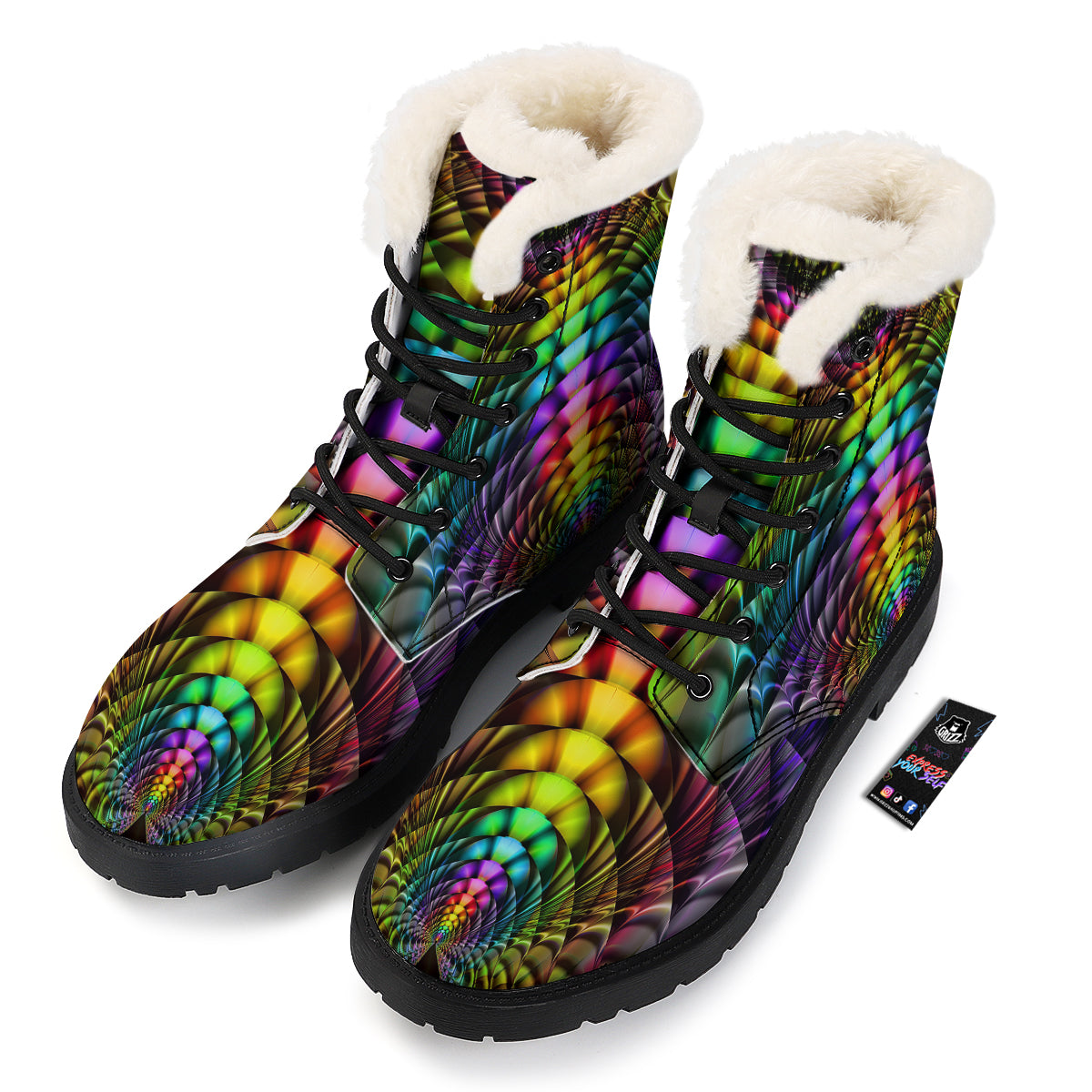 Computer Generated Colorful Fractal Print Winter Boots-grizzshop
