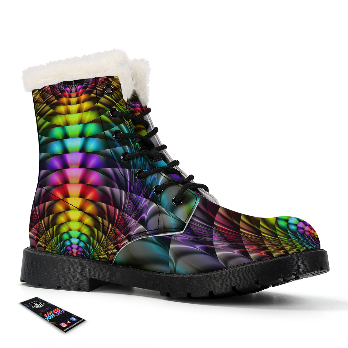 Computer Generated Colorful Fractal Print Winter Boots-grizzshop