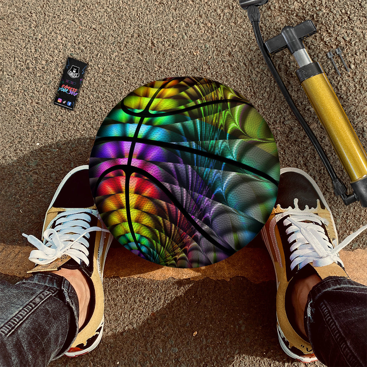 Computer Generated Colorful Fractal Print Basketball