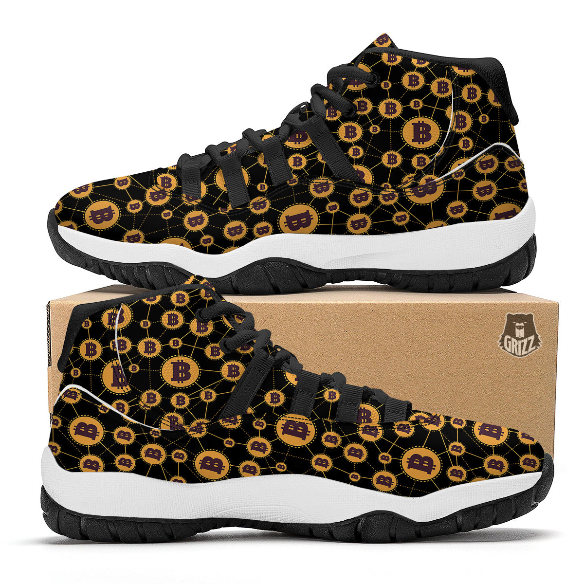 Connection Bitcoin Print Pattern Black Bball Shoes-grizzshop