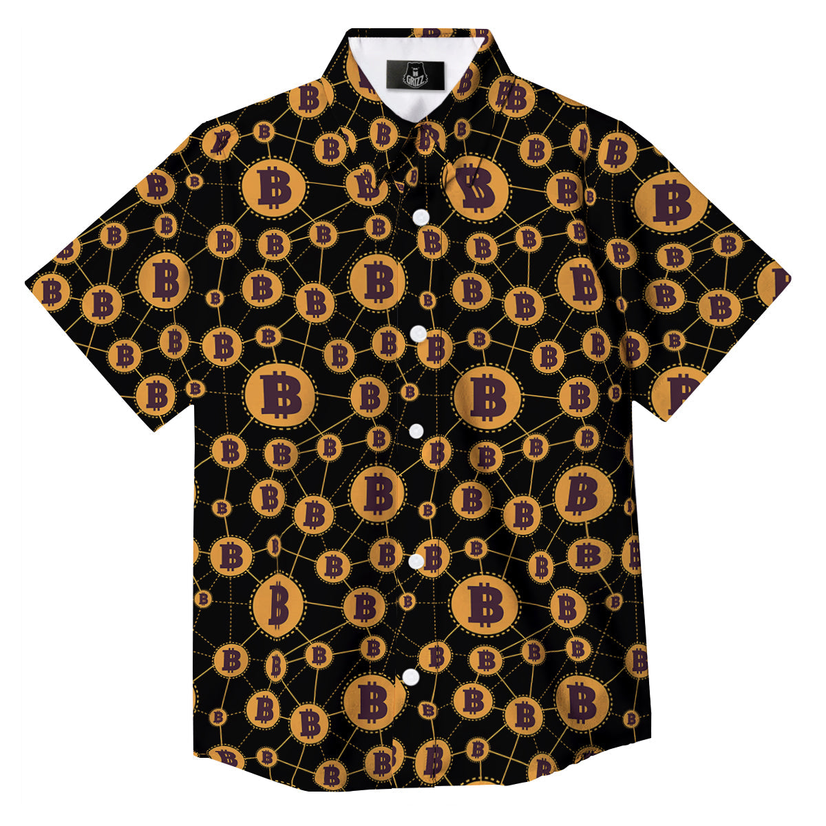 Connection Bitcoin Print Pattern Button Up Shirt-grizzshop