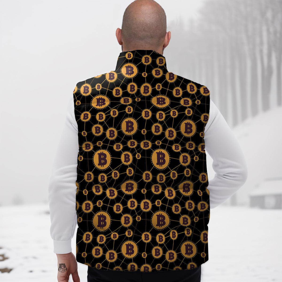 Connection Bitcoin Print Pattern Down Vest-grizzshop