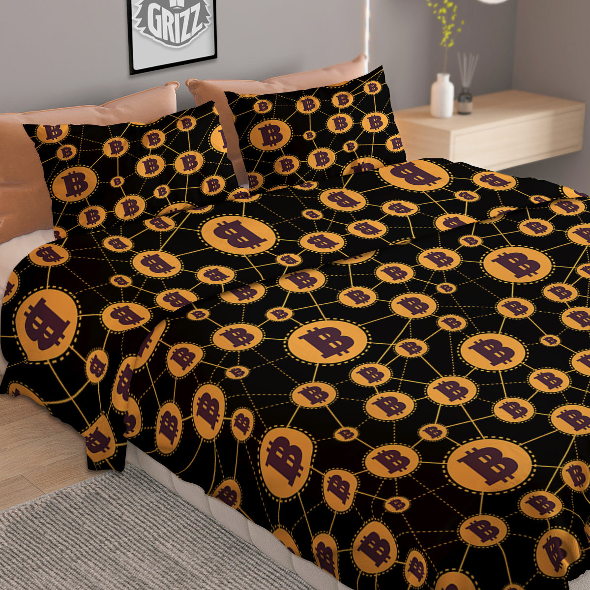 Connection Bitcoin Print Pattern Duvet Cover Bedding Set